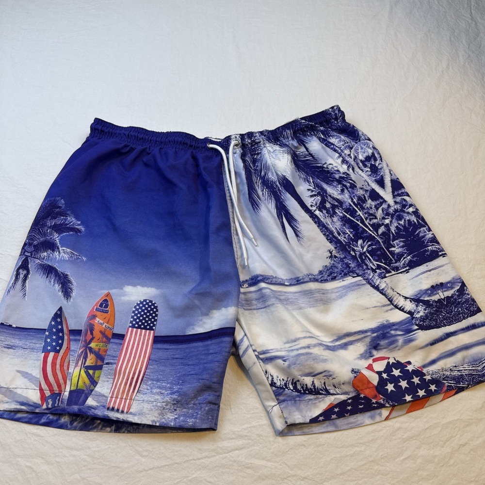 trunks Surf-Swim Lined Shorts  mens xl Longboard Design USA FLAG SURFBOARDS
